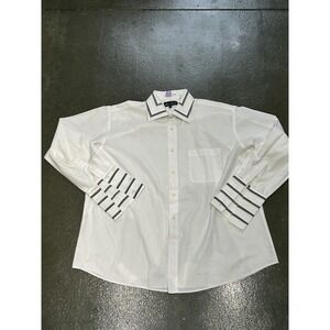 Bruno Conte Shirt Mens 17.5 34/35 White Dress Contrast Collar Cuff Stripe Trim